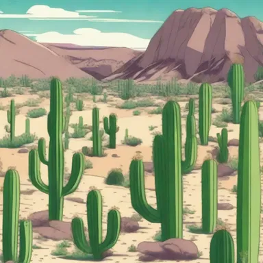 The backdrop of the anime portrayed a semiarid landscape filled with cacti.