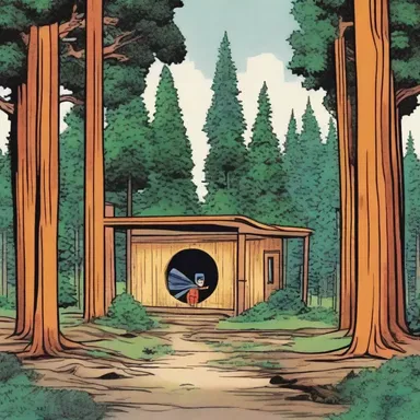 In the comic book, the superhero's secret hideout was nestled among a grove of pine trees.