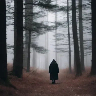 As the characters walked through the dark forest, the eerie silence was broken only by the faint rustling of the pine needles under their feet.