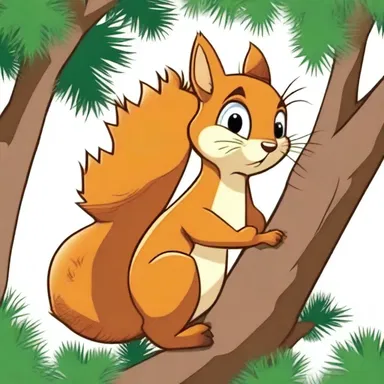 In the cartoon, a mischievous squirrel hid its acorns in a pine tree.