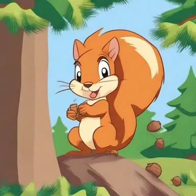 In the cartoon, a mischievous squirrel hid its acorns in a pine tree.