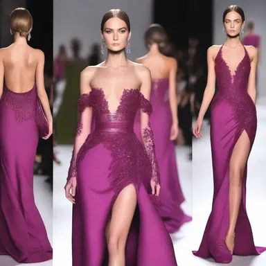 The fashion designer showcased a stunning magenta evening gown on the runway, capturing everyone's attention.