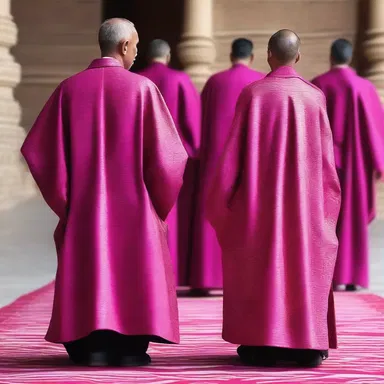 The priest's robes were adorned with intricate magenta patterns, symbolizing spirituality and divinity in the religious ceremony.