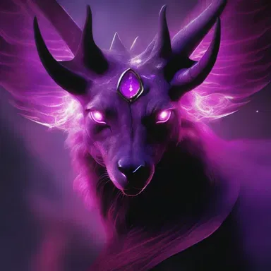The mystical creature's eyes glowed with a deep magenta color, captivating the characters in the fantasy novel.