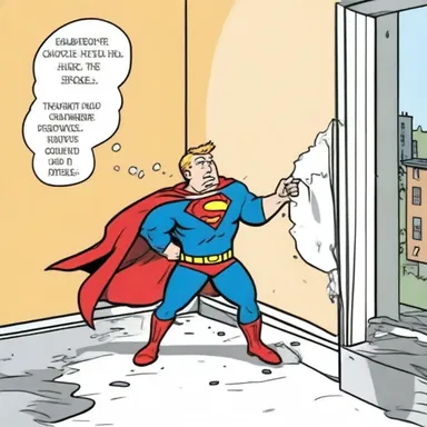 In the comic strip, the character used spackle to fix the hole in the wall caused by a superhero's smash.