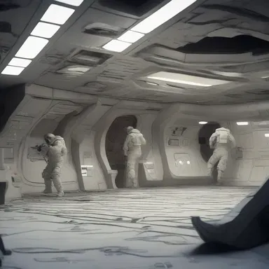 In the futuristic spaceship, the crew used advanced spackle to repair the damaged walls caused by a space battle.
