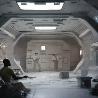 In the futuristic spaceship, the crew used advanced spackle to repair the damaged walls caused by a space battle.