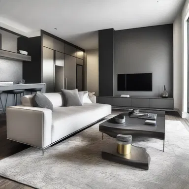 The modern apartment had sleek furniture with accents of strontium metal incorporated into the design.
