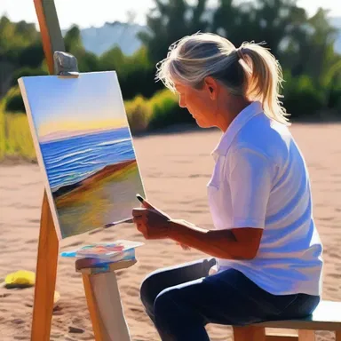The astir artist woke up early to catch the morning light for her painting.