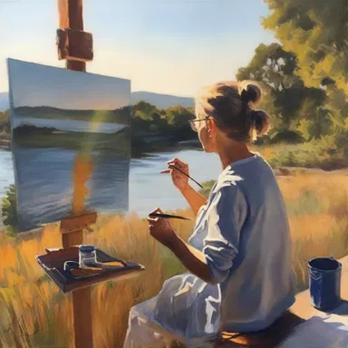 The astir artist woke up early to catch the morning light for her painting.