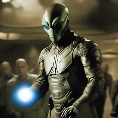 In the science fiction movie, the military chaplain is depicted as an alien being with advanced spiritual abilities.