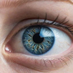 A striking macro view of our world as reflected in the pupil of a blue-eyed giant. The earth, sky, trees, mountains, seas and clouds are all distinctly visible.