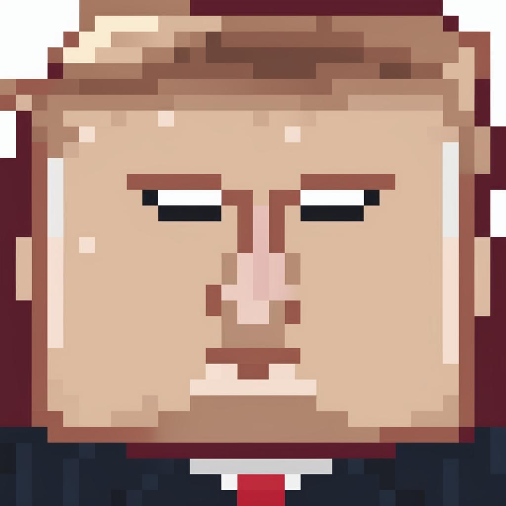 A 32x32 pixel art image of Donald Trump, the 45th President of the United States