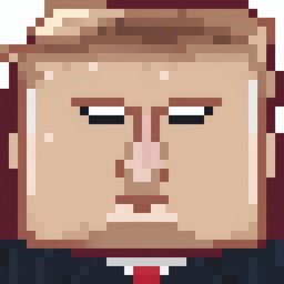 A 32x32 pixel art image of Donald Trump, the 45th President of the United States