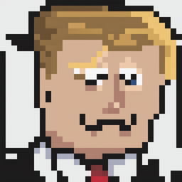 A 32x32 pixel art image of Donald Trump, the 45th President of the United States