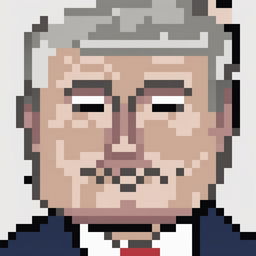 A 32x32 pixel art image of Donald Trump, the 45th President of the United States