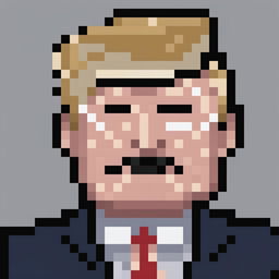 A 32x32 pixel art image of Donald Trump, the 45th President of the United States