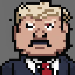 A 32x32 pixel art image of Donald Trump, the 45th President of the United States, portrayed as an RPG character sprite