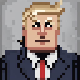 A 32x32 pixel art image of Donald Trump, the 45th President of the United States, portrayed as an RPG character sprite