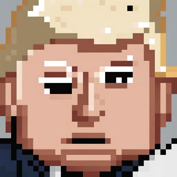 A 32x32 pixel art image of Donald Trump, the 45th President of the United States, portrayed as an RPG character sprite