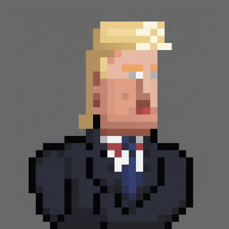 A 32x32 pixel art image of Donald Trump, the 45th President of the United States, portrayed as an RPG character sprite