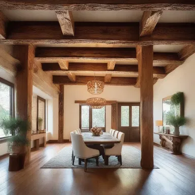 The intricate knotty patterns carved into the wooden beams added a touch of elegance to the room.
