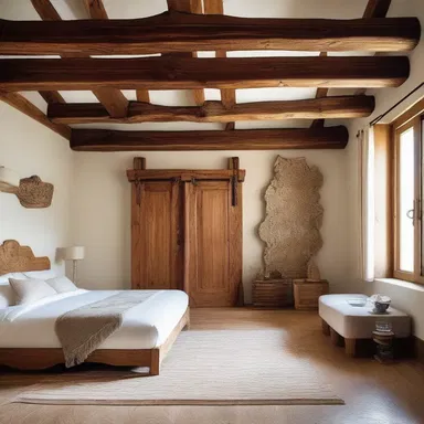 The intricate knotty patterns carved into the wooden beams added a touch of elegance to the room.