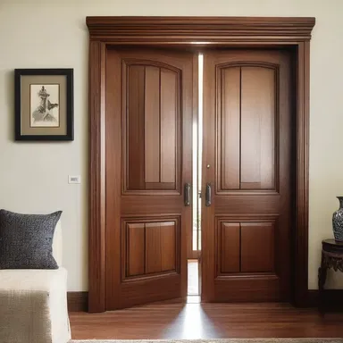 The intricate and knotty design of the wooden door added a touch of elegance to the room.