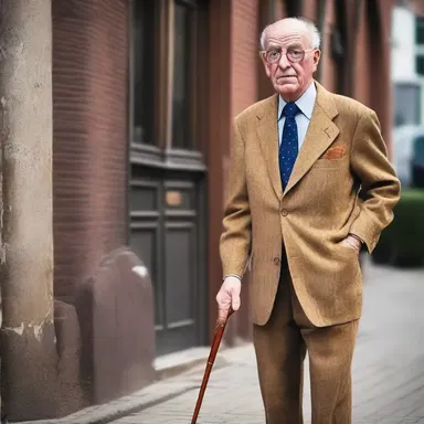 The elderly gentleman wore a knotty wooden cane that matched his vintage suit.