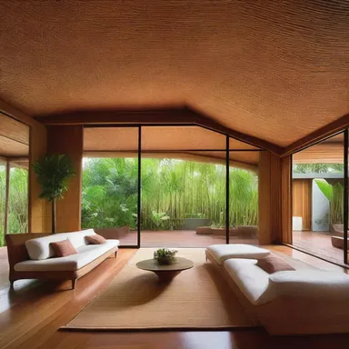 The pantropic design of the house incorporated elements from various tropical regions, such as bamboo ceilings and palm leaf roofing.