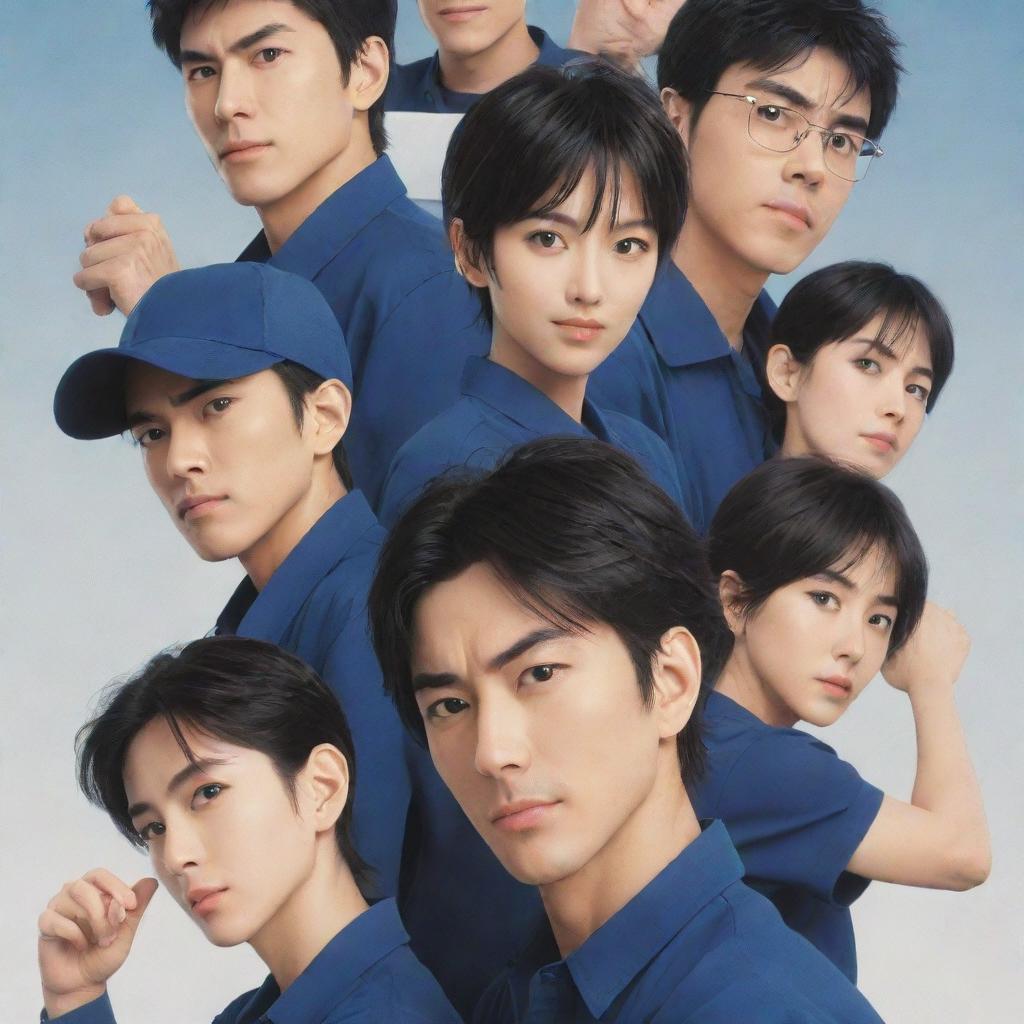 Create a modern anime poster featuring a team of highly dedicated and respected home movers in an action-drama series titled 'The Movers'. Character expressions display dedication and respect, mixed with intense action scenes and drama.