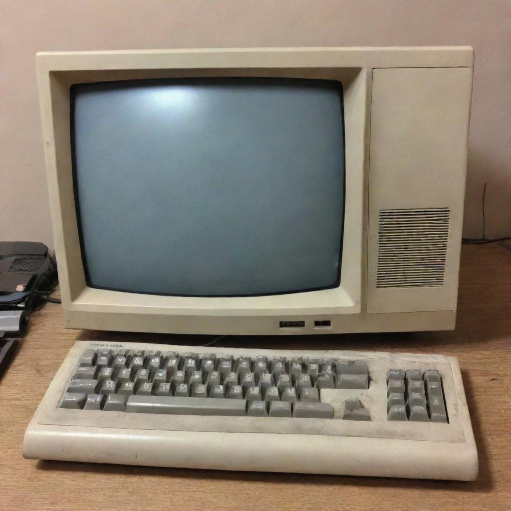 An old, well-used computer that appears to be worth only about 10 dollars.