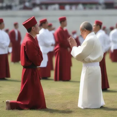 During the religious ceremony, the worshipper aimed to score a field goal with their prayers.