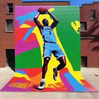The artist painted a vibrant mural depicting the moment a player executed a perfect field goal on the court.