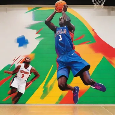 The artist painted a vibrant mural depicting the moment a player executed a perfect field goal on the court.