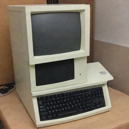 A fairly used yet functional computer that appears to be worth around 100 dollars.