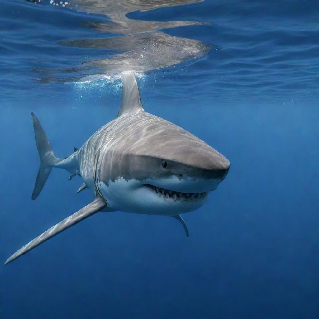 A realistic and detailed image of a shark swimming in the ocean