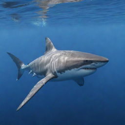 A realistic and detailed image of a shark swimming in the ocean