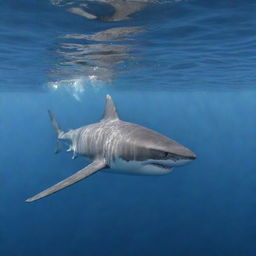 A realistic and detailed image of a shark swimming in the ocean