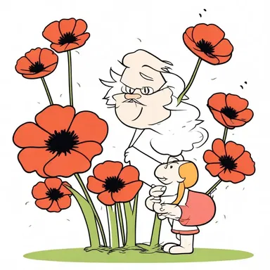 In the cartoon, the character offered a bouquet of flaming poppies to express their love and admiration for someone.