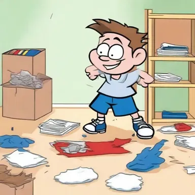 In the cartoon, the mischievous character always manages to tidy up the mess he creates before anyone finds out.