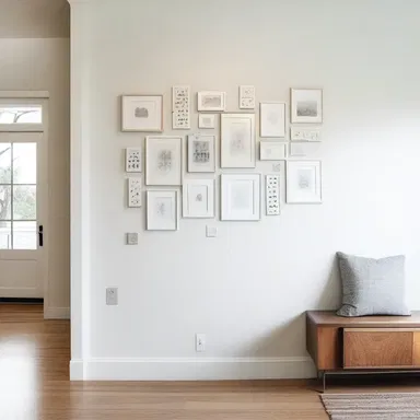 The interior designer used a pricker to mark the positions for small screws that would hold the artwork on the wall.