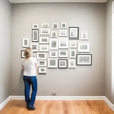The interior designer used a pricker to mark the positions for small screws that would hold the artwork on the wall.