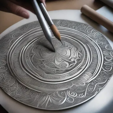 The artist used a pricker to create intricate designs on a metal plate for printmaking.