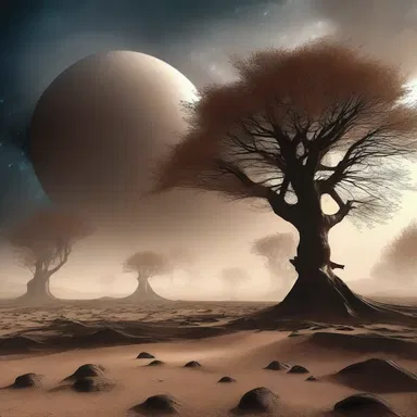 On the alien planet, the wind susurrates through the trees, creating an eerie atmosphere.