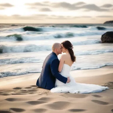 As the couple sat by the beach, the waves gently susurrate in the background, setting a romantic mood.
