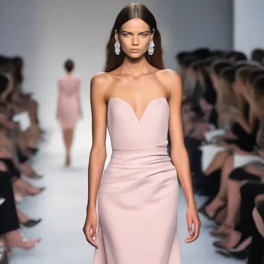 The soft fabric of the designer dress seems to susurrate as the model walks down the runway.