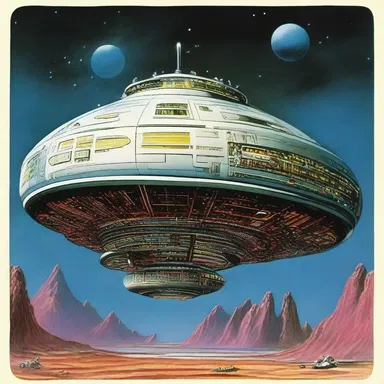 The science fiction novel included vivid descriptions of the protagonists' spaceship as they embarked on their journey to a distant galaxy.
