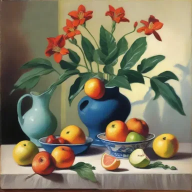 The artist painted a vibrant still life, incorporating stoloniferous plants to add depth and texture to the composition.