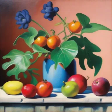 The artist painted a vibrant still life, incorporating stoloniferous plants to add depth and texture to the composition.
